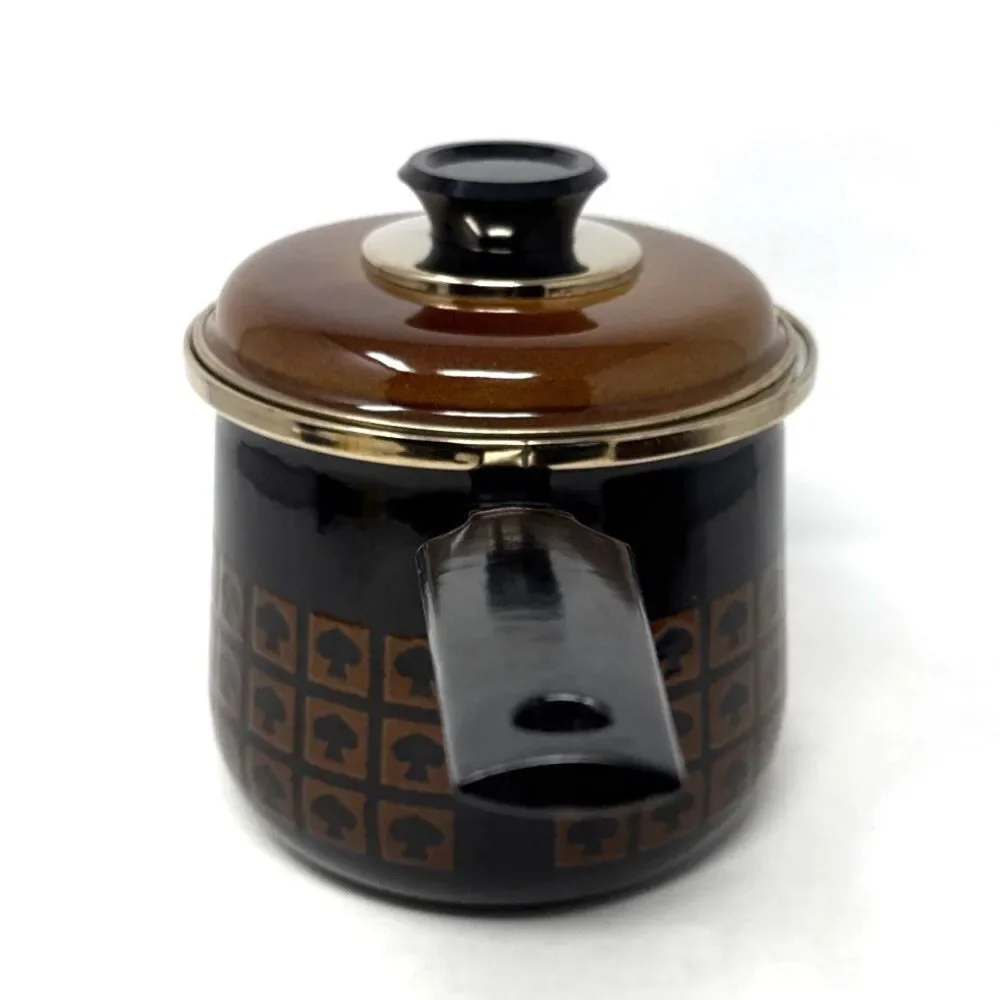 VTG West Bend Le Provencal Enamelware 2 Sauce Pans 2 Qt  1 Lid Brown Mushroom